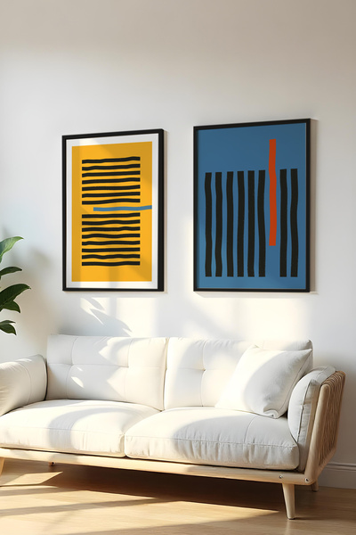 huhuli Set de 2 piese cu ramă neagră din lemn, tablou Huhu128