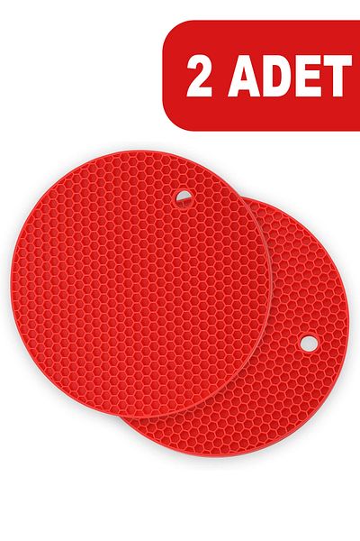 Fesya Home Red 2-Piece Round Silicone Trivet Set