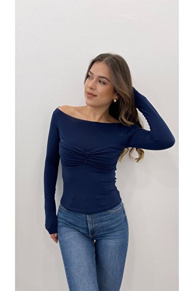 MODA ŽENSKI TANKI TOP NAVY PLAVE BOJE SA LUKOM I DETALJOM U OBLIKU ČAMCA