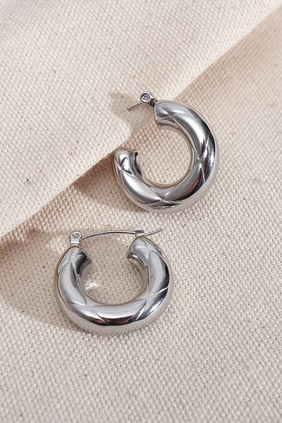 Süspüs Accessories 316L Steel Silver Color Tube Hoop Earrings