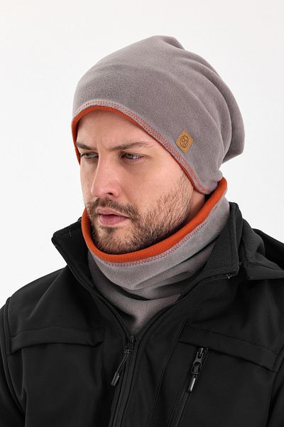 Butikgiz Men's Gray Fleece - Tile Cotton, Double Color, Foldable Beanie Neck Collar Suit