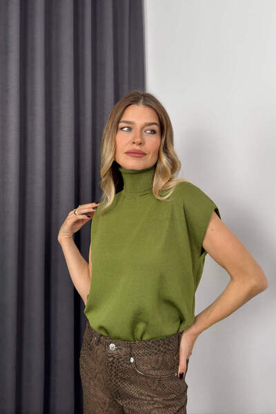 Sue Store Αμάνικη πλεκτή μπλούζα με πράσινο φιστίκι