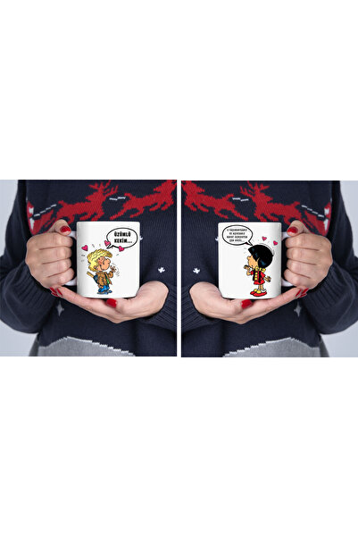 sıradışıhediyem Çift Cedric & Chen Flower Baskılı Kupa Bardaküzümlü kekim kup...