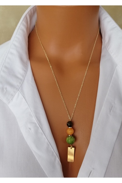 LemaStone Kalsit,garnet ,kaplan gözü taşlı altın kaplama doğal taş kolye