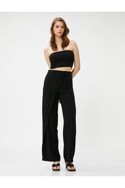 Koton Wide Leg Trousers with Wrap Closure Detail