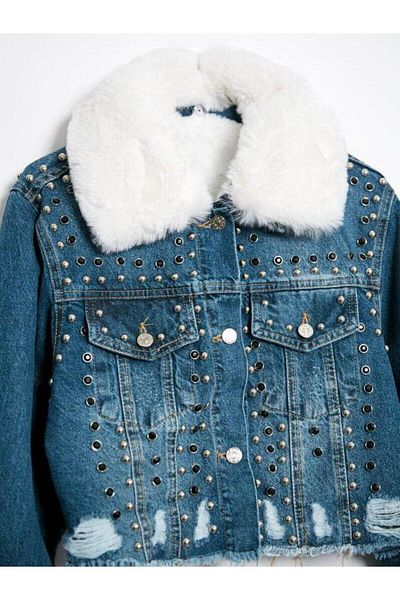 Robin 99204 Jachetă de jeans albastră - Blană în interior