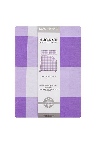 LC Waikiki LCW HOME Σετ Παπλωματοθήκη με Καρό Λιλά Διπλό 200x220 cm