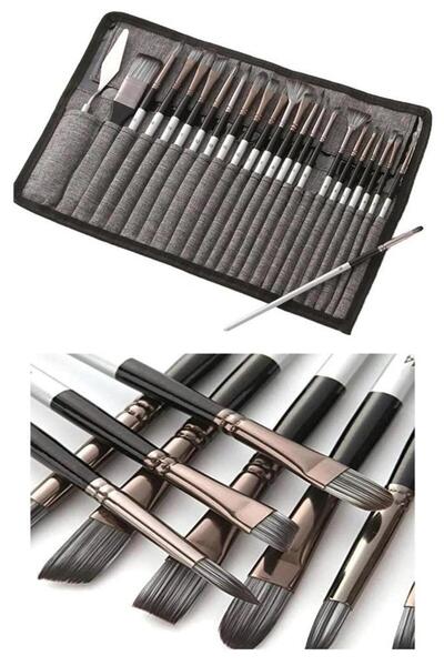 Artlantis Profesyonel Resim Fırça Seti 24lü 1 Paket Sentetik Kaliteli Ressam Fırça Seti Çantalı Akrilik Sulubo
