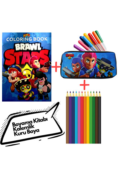 booddie Brawl Stars Boyama Kitabı Stickerlı Arka Kapak Maskeli,Brawl Stars Kalemlik & 12'li Kuru Boya Kalemi