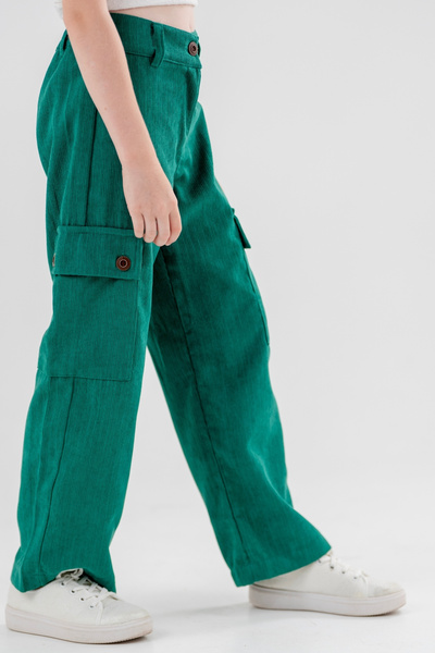 GİYİCEM Kız Çocuk Kargo Cepli Şönil Pantolon 2524