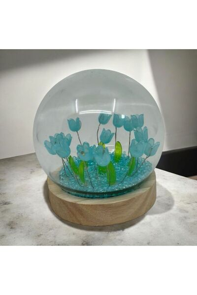 DMN Lale Kristal Işıklı Küre MAVİ ORTA BOY 8X8CM