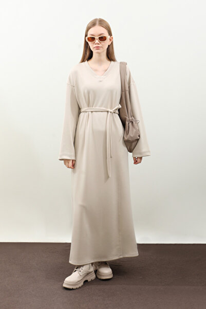 ZÜLAYS V Yaka Sweat Elbise Krem