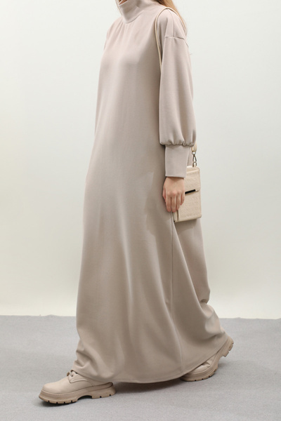 ZÜLAYS Boğazlı Fitilli Triko Elbise Krem