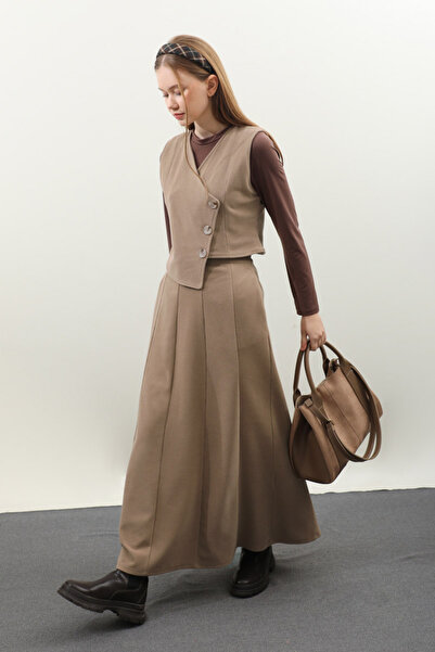 ZÜLAYS Kruvaze Yelekli Takım Koyu Vizon