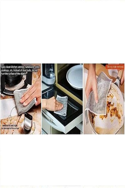 LİZYA BABY Multi-Purpose 2Pcs Inox Wire Cleaning Cloth Anti-Scratch Dishwashing Cloth Double Layer Difficult Dirt Cloth