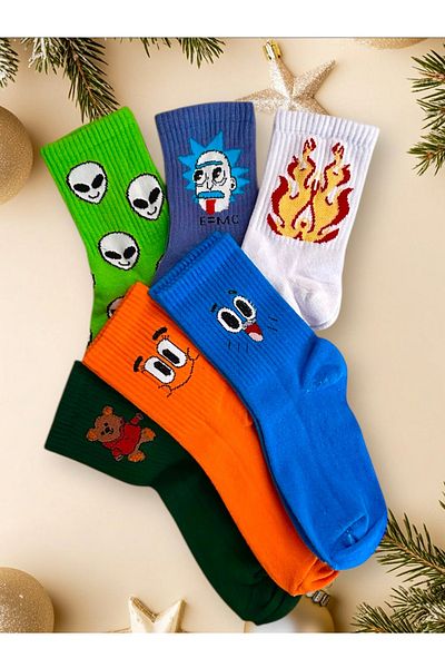 çorapdunyam Σειρά Unisex 6 πολύχρωμες απλές χαρούμενες κάλτσες τένις κολλεγίου