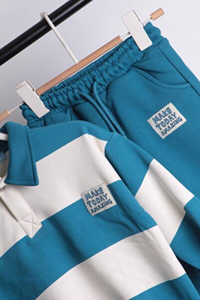 Genel Markalar ERKEK ÇOCUK ÇİZGİLİ POLO YAKALI EŞOFMAN TAKIMI