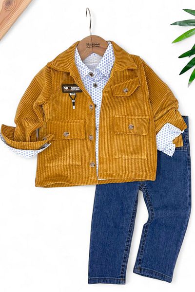 Ege Bebek Boy's Velvet Jacket Jeans Pant Shirt Classic Fairy Suit