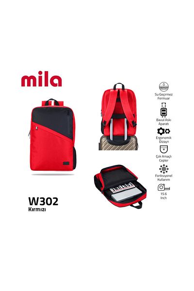 Mila كمبيوتر محمول متوافق مع Lenovo، Asus، Monster، Macbook، Macair - سلسلة Classone مقاس 15.60 بوصة W302، حقيبة ظهر حمراء