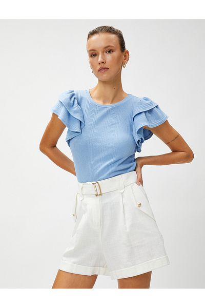 Koton Tricou cu gât crew cu detaliu mânecă cu volan