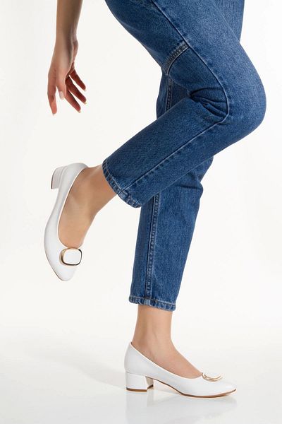 mermaid shoes - Balerini albi, eleganti, cu cataramă, cu toc scurt