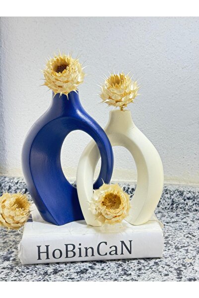 BLANJ Set of Vases Candle Holder in Navy Blue Creeper Lover Navy Cream