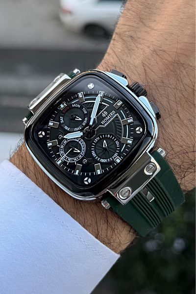 Homies Men's Watch with Green Silicone Band - Waterproof, Active Functions Gift Bracelet