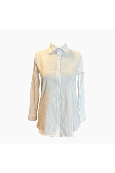 Moda Monisa White Silver Shiny Thin Striped Women's Shirt |   Flexible Woven Fabric |   Stylish and Modern Design