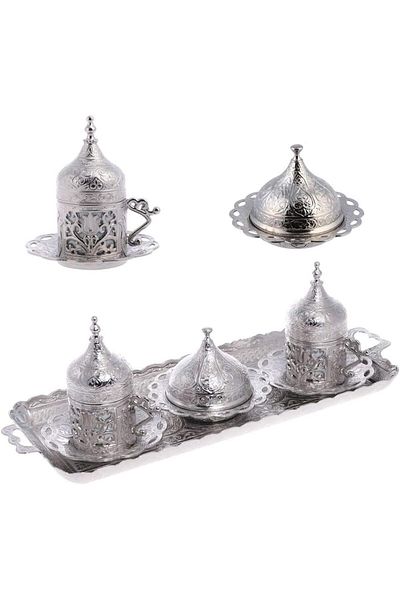 KT HOME Coffee Presentation Set Coffee Cup Set for 2 People Turkish Coffee Cup Nickel