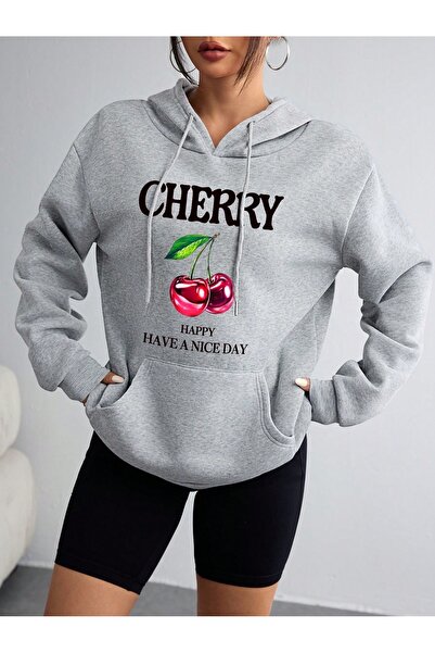 PALPİTO Ženska siva majica sa kapuljačom "Cheery Nice Day Štampano 3 Thread K...