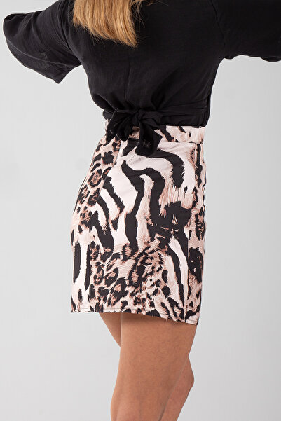 Diviny Κοντή φούστα με σχισμή με σχέδιο ζέβρα