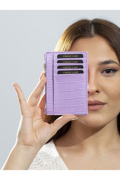The Noir Leather Paris Zippered Lilac Women's Card Holder Wallet