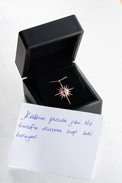 ESSARE 925 Ayar Gümüş Işıklı Kutuda Mor Taşlı Kutup Yıldızı Kolye