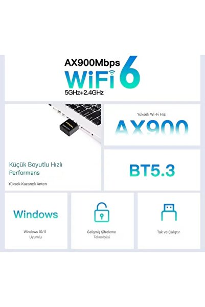 fenvi FENVİ Wifi-6 Wifi+Bluetooth 5.3 Adaptörü Yüksek Çekim CE Sertifikalı 900Mbps/5Ghz/2.4Ghz Uyumlu