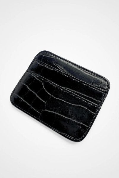 The Noir Leather Milano Croco Leather Black Women's Card Holder Wallet