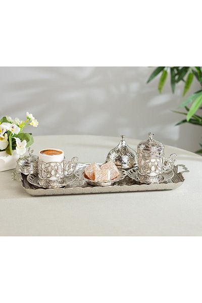 KT HOME كوب قهوة اسبريسو عربي تركي عثماني مع قاعدة وغطاء (قطعتان) قهوة الهلال