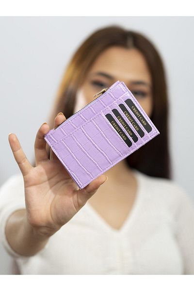 The Noir Leather Paris Zippered Lilac Women's Card Holder Wallet