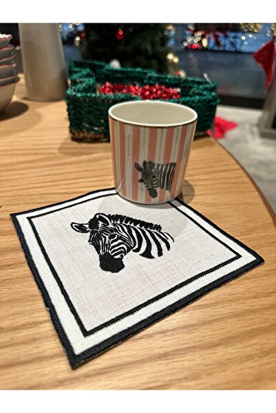 nebudeco Animal Serisi Zebra Nakışlı Kokteyl Peçetesi, Kahve yanı ve Bardak Altlığı