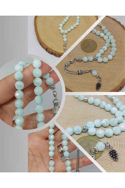 Yasamtohumu Larimar Stone Top Segment Facet Cut 33' tasbih 8mm (42535)