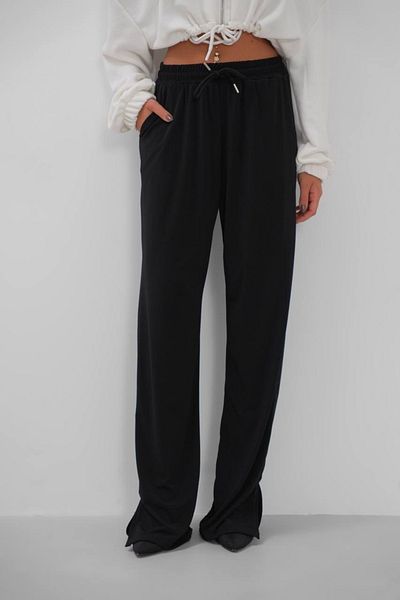 Enie Women's Black Elastic Waist Sandy Fabric Sweatpants