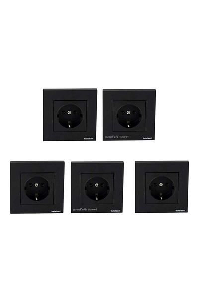 Netelsan Black Byobu Grounded Socket with Frame - 5 Pieces