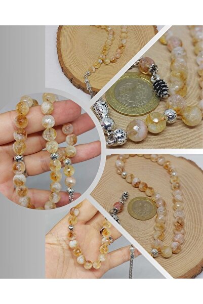 Yasamtohumu Piatra de citrin Segment superior tăiat fagure 33 mărgele de rugăciune 8 mm (52830)