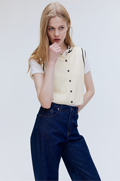 H&M Önü Düğmeli Saç Örgüsü Süveter