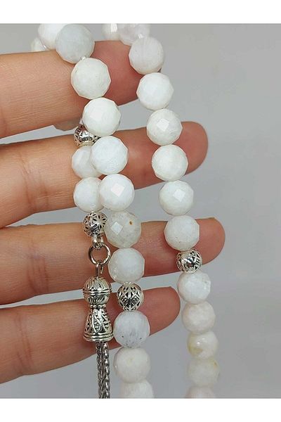 Yasamtohumu Moonstone Top Segment Facet Cut 33' Locket Prayer Beads 8mm (42565)