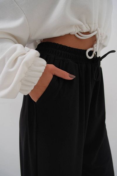 Enie Women's Black Elastic Waist Sandy Fabric Sweatpants