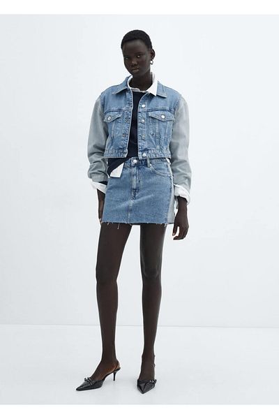 MANGO Woman Paltoane din denim crop bicolore