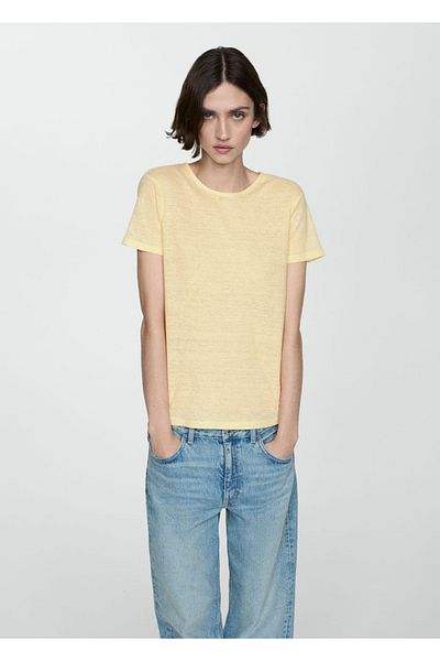 MANGO Woman Tricou din in cu maneca scurta