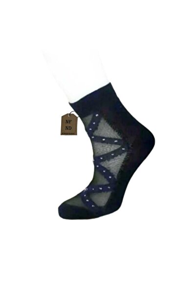 ENEFENDİ Дамски къси чорапи от памук и еластан с тюл - ароматизирани, тъмносини, удобни и еластични 36-40