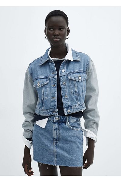 MANGO Woman Paltoane din denim crop bicolore