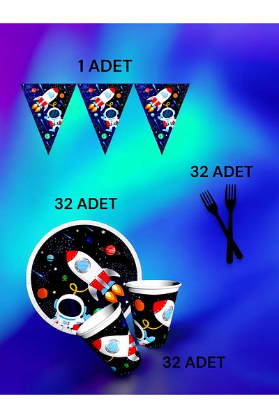 VibeHome Space Themed S Pack for 32 - Birthday Party and Fun Events